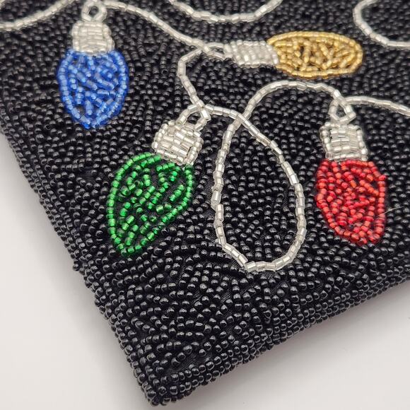 Inge Christopher Beaded Christmas Lights Purse Black Holiday Mini Bag Vintage - Picture 3 of 14
